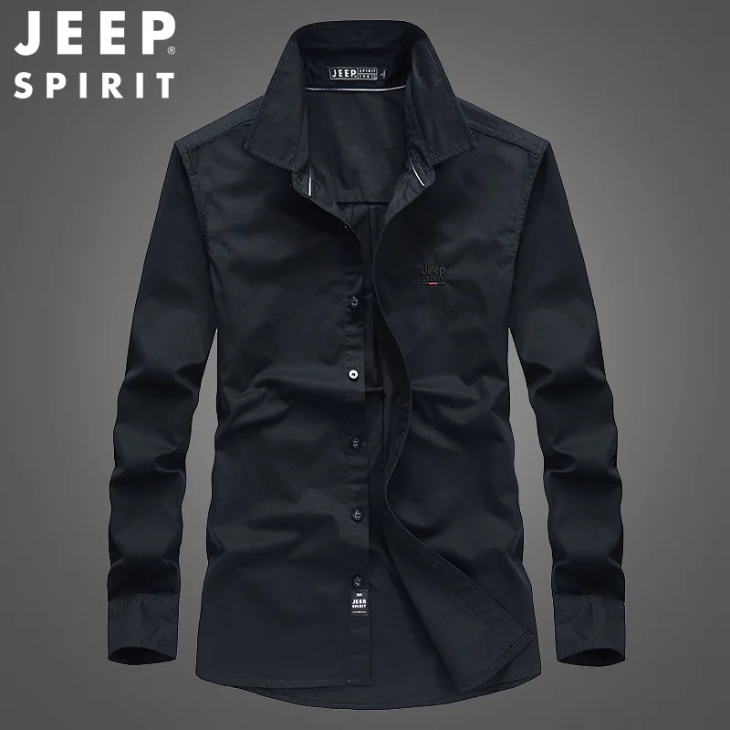 JEEP SPIRIT men solid color simple long-sleeved shirt spring autumn fashion loose all-match cardigan casual military style top