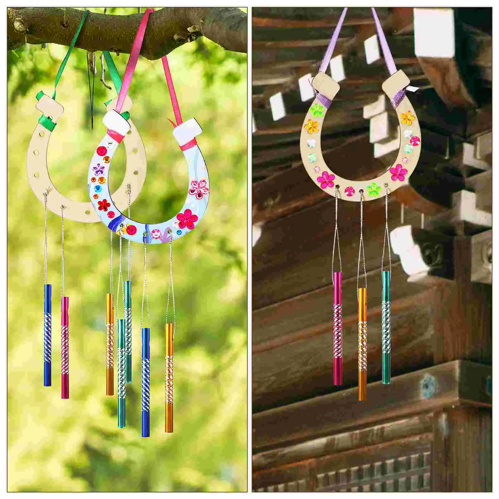 Birthday Wind Chime and Wedding Supplies Wooden Set Crafts Decoration Pendant Children DIY Handmade (horseshoe Chips) Bell