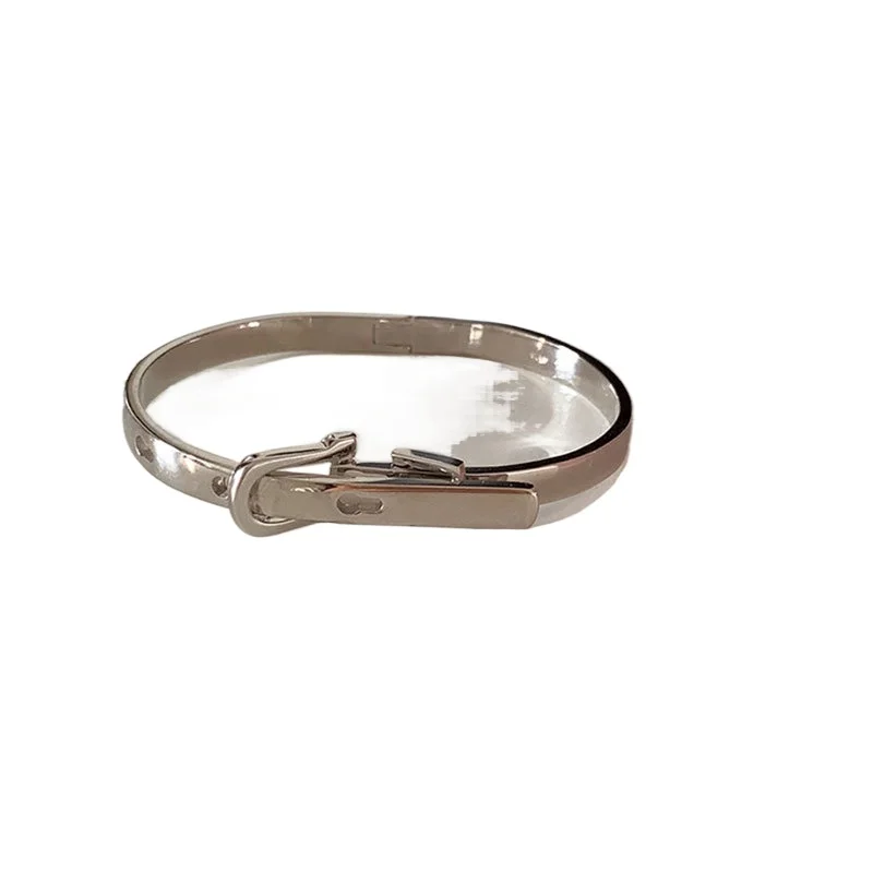 

Broken silver double-ring lock bracelet, women's exquisite bracelet, cold wind jewelry.