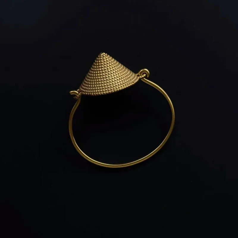 zimmer Retro matte Fashion Light Luxury Brass Granular Gold Straw Hat Umbrella Bangle Jewelry For Women