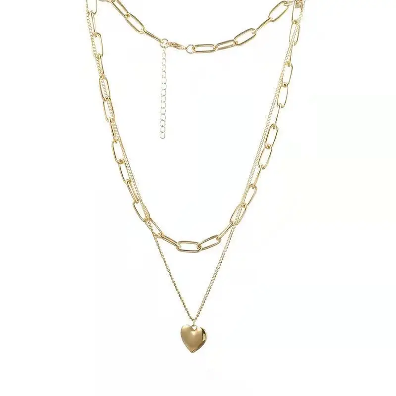 قلادات ذهبية على شكل قلب للنساء - سلسلة قابلة للتعديل - إكسسوار سترة من الفولاذ المقاوم للصدأ على شكل قلب مزدوج الطبقات #6
