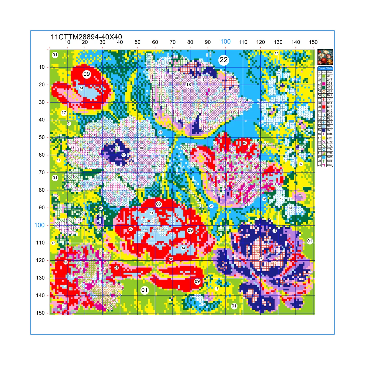 1 Stück 40x40 cm/15,74 Zoll, 11Ct/14Ct Kreuzstich-Set, DIY Valentinstagsgeschenk, Stickerei-Set für Festlichkeiten, Blumen – Detail 2