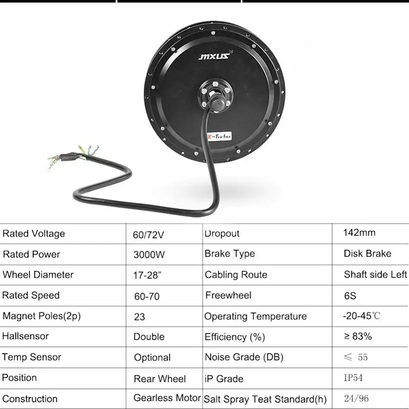 MXUS Brand 72V3000W High Speed Brushless Gearless Ebike Hub Motor Rear Wheel Drive Bicicleta Eléctrica Conversion Accessories