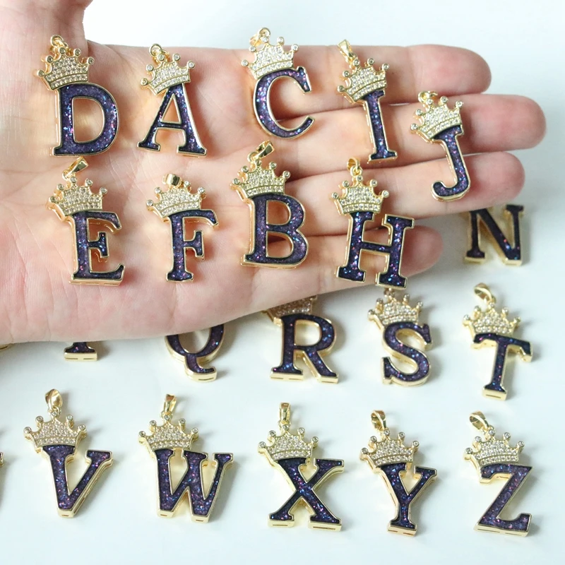 

26pcs A-Z 26 Letters Charms Pendants Dripping Oil Letter Small Crown Pendant for DIY Necklace Bracelet Jewelry Making ﻿