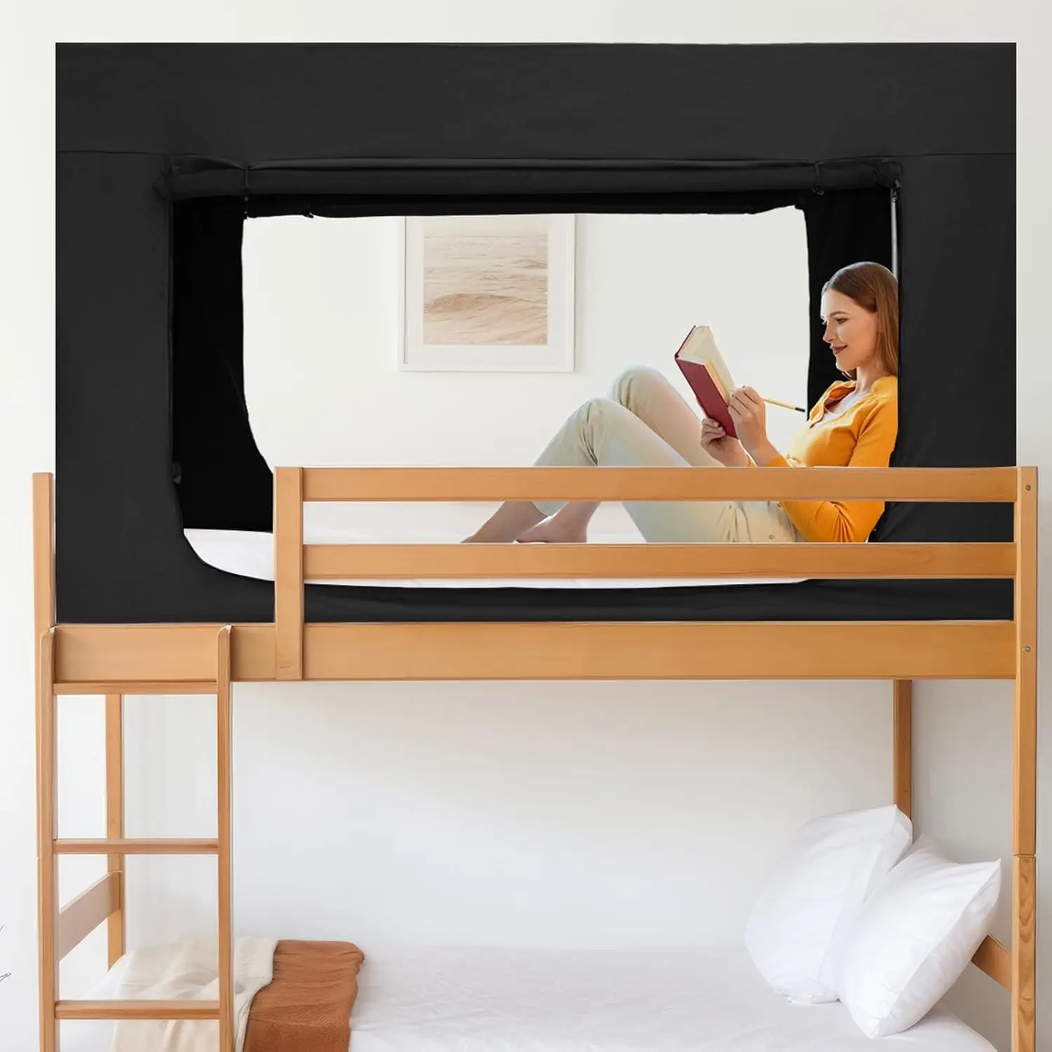 

Bed Tent Bed Canopy Bunk Twin Size Tents For Adult And Kids - Portable Sleeping Bed Tents 80% Blackout With 4 Doors Breathable