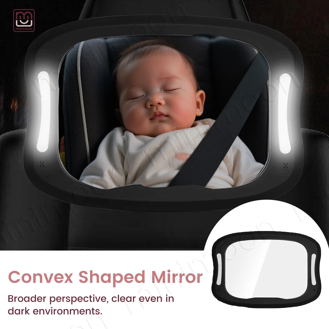 LED Baby Car Mirror with Remote, 360° Rotating Night Vision for Clear View of Rear-Facing Infant in the Dark