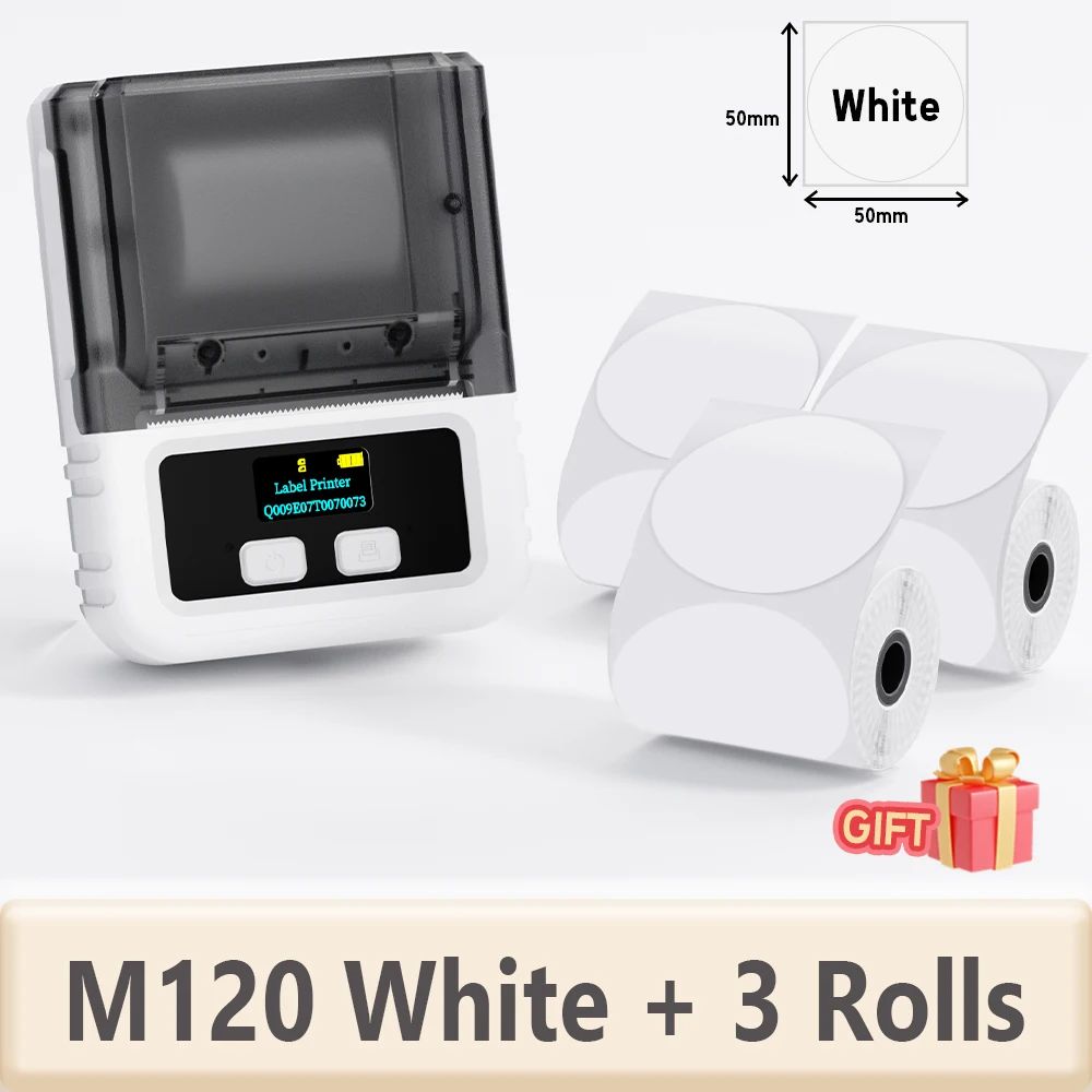 M120 라벨 메이커 - 바코드 라벨 프린터 블루투스 라벨 메이커 소규모 비즈니스용 휴대용 감열 프린터 (스티커 3롤 포함)