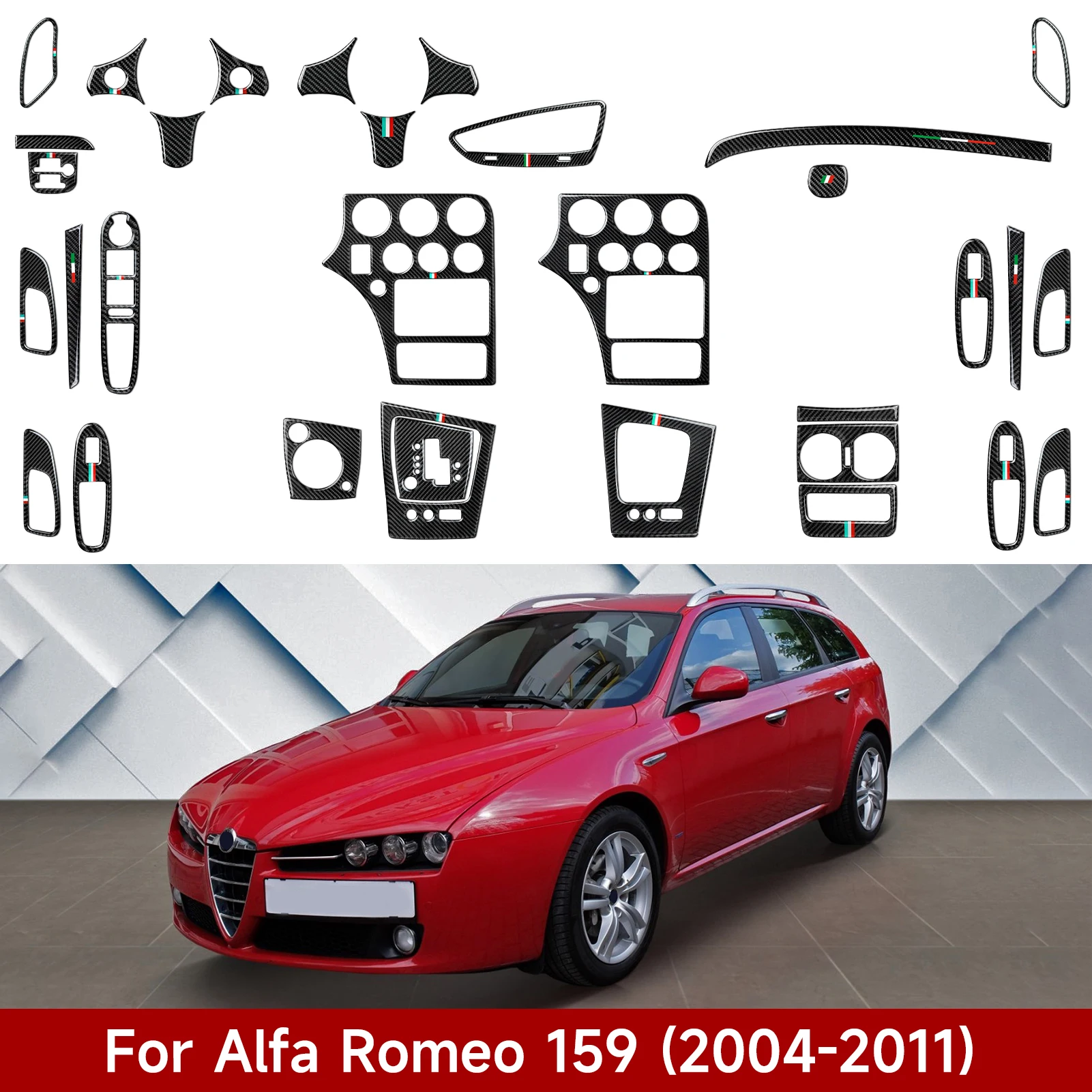 Para accesorios Alfa Romeo 159 (2004-2011), panel de cambio de marchas para consola central de coche, pegatinas interiores de fibra de carbono para volante.