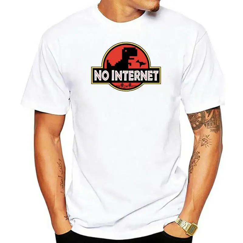 No Internet T Rex Jurassic T Shirt Dinosaur Nerd Parody Dino Endgame VideoGame New T Shirts For Men Cotton Fabric Clothes