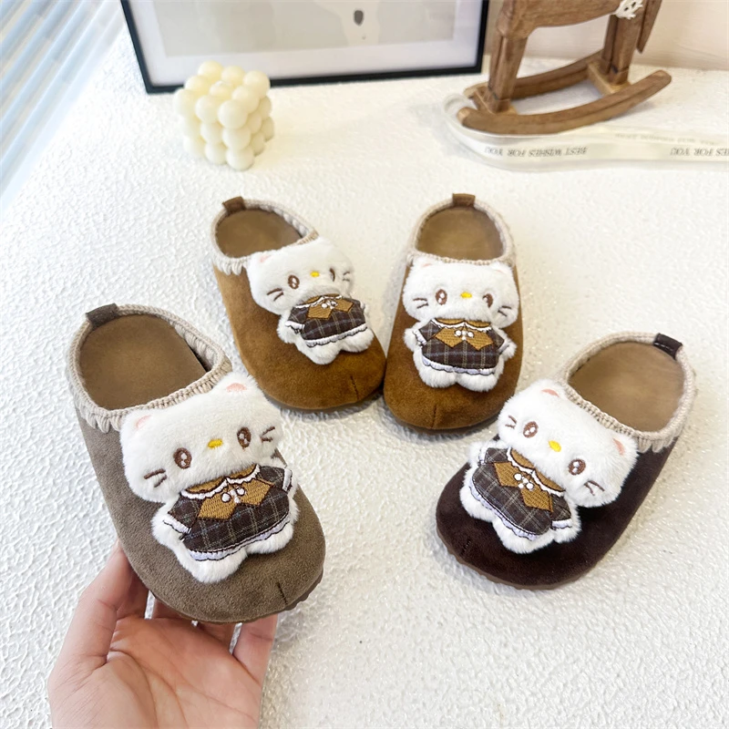 

2026 Children's Indoor Cotton Girls Women Cute Cartoon K CAT Home Slippers Spring Soft Comfortable Non-Slip Thick Sole Indoor