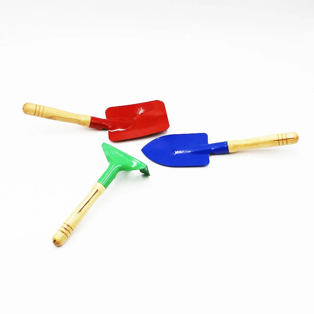 

3Pcs Mini Garden Tool Set for Wooden Handle Iron Shovel Trowel Rake Durable Safe Family Fun Wood Garden Tool