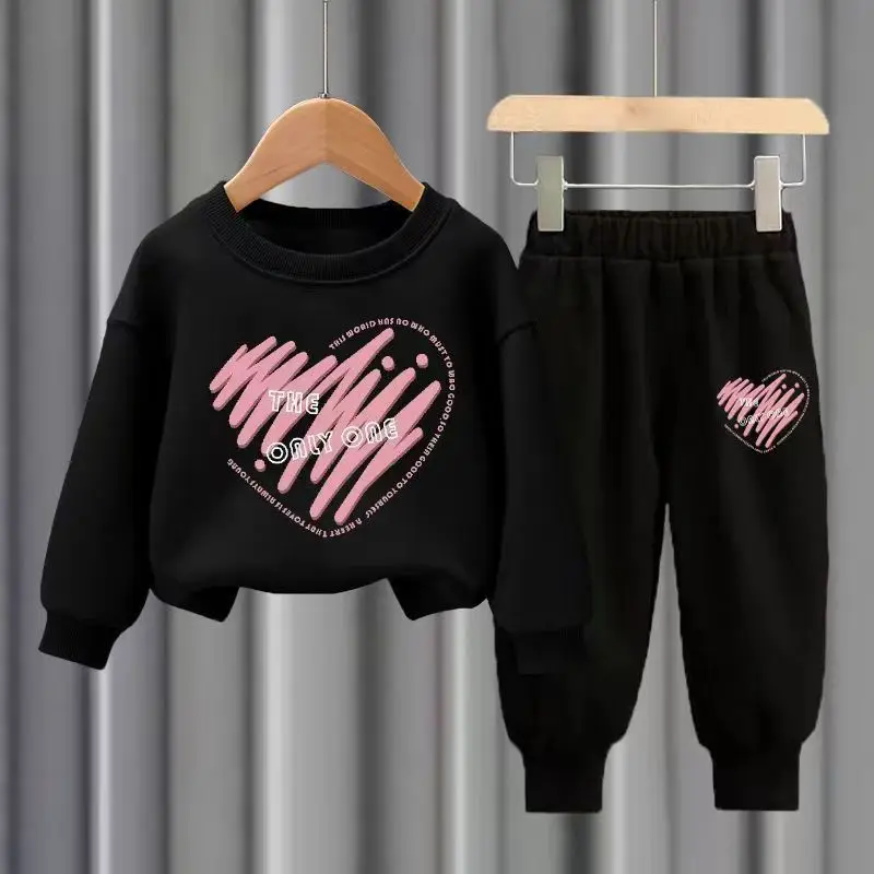 Kids Clothes Girls & Boys Autumn Long Sleeve Top & Pants 2 Pieces Sets Children Boy & Girl Printed Heart Tracksuit Sport Outfit