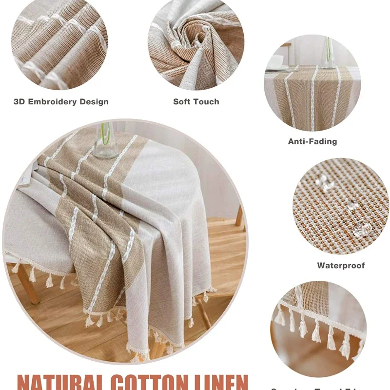 Battilo Linen Tablecloth Rectangular Tables Cloth With Tassel Waterproof Coffee Desks Cover for Dining Table Wedding Decor