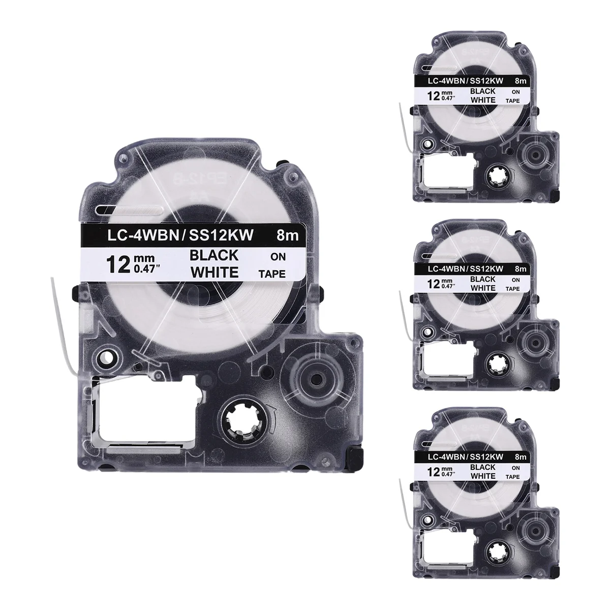 4 Pack Compatible Label Tape Replacement for Epson LK-4WBN (SS12KW) Label Tape Cartridges Black on White Tape