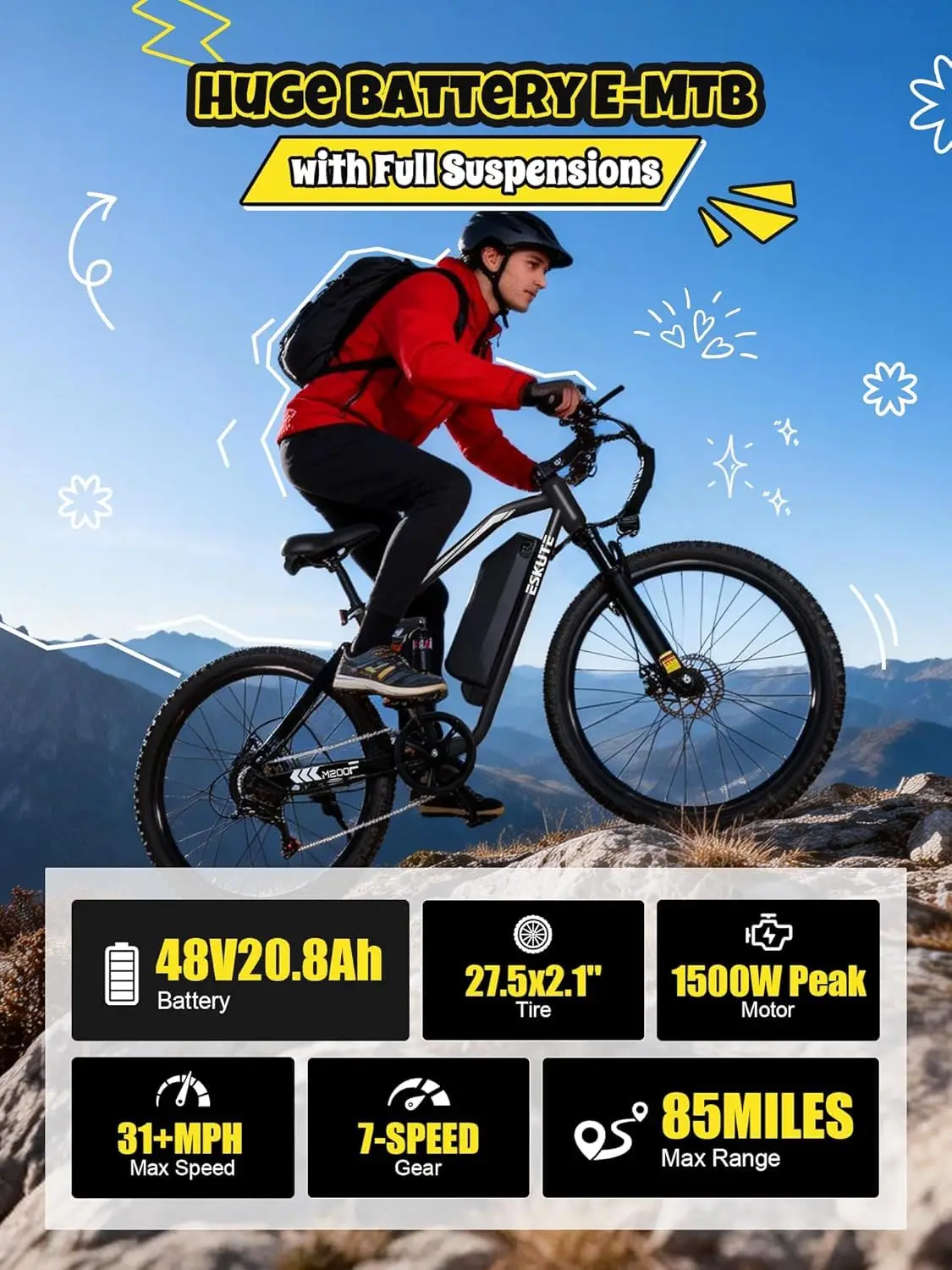 1500W Peak Electric Mountain Bike 27.5