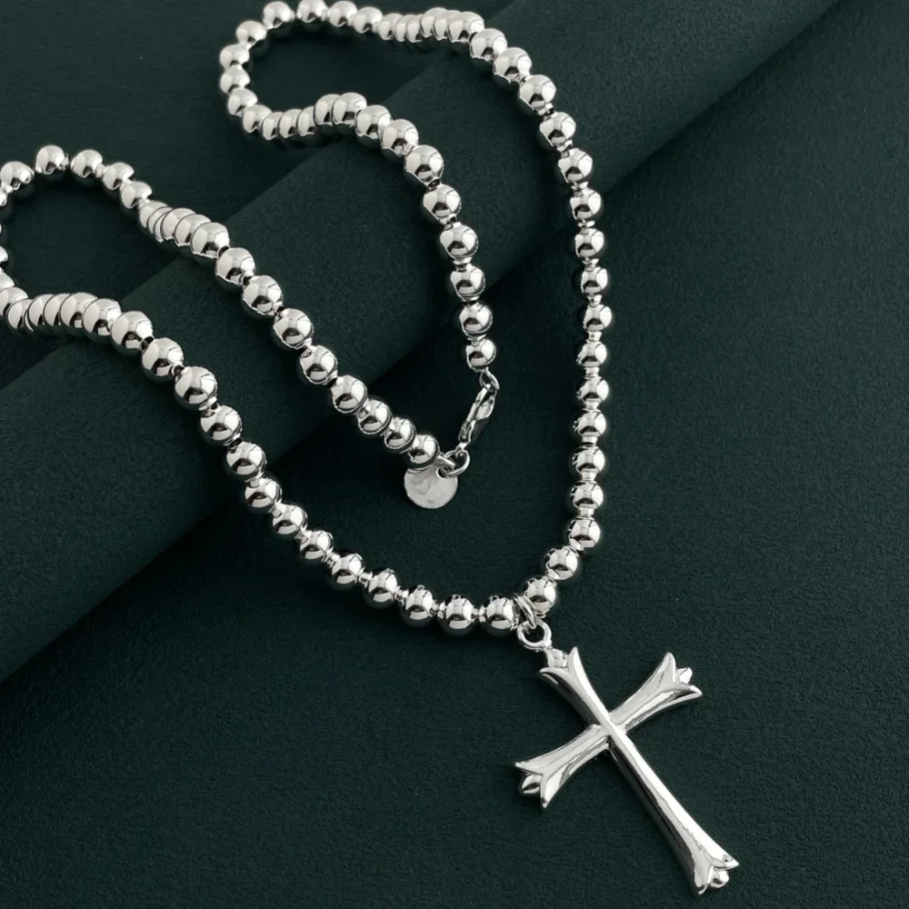 925 Sterling Silver Necklace Width 4mm/6MM Buddha Bead Chain Cross Pendant Chain for Women & Men Jewelry