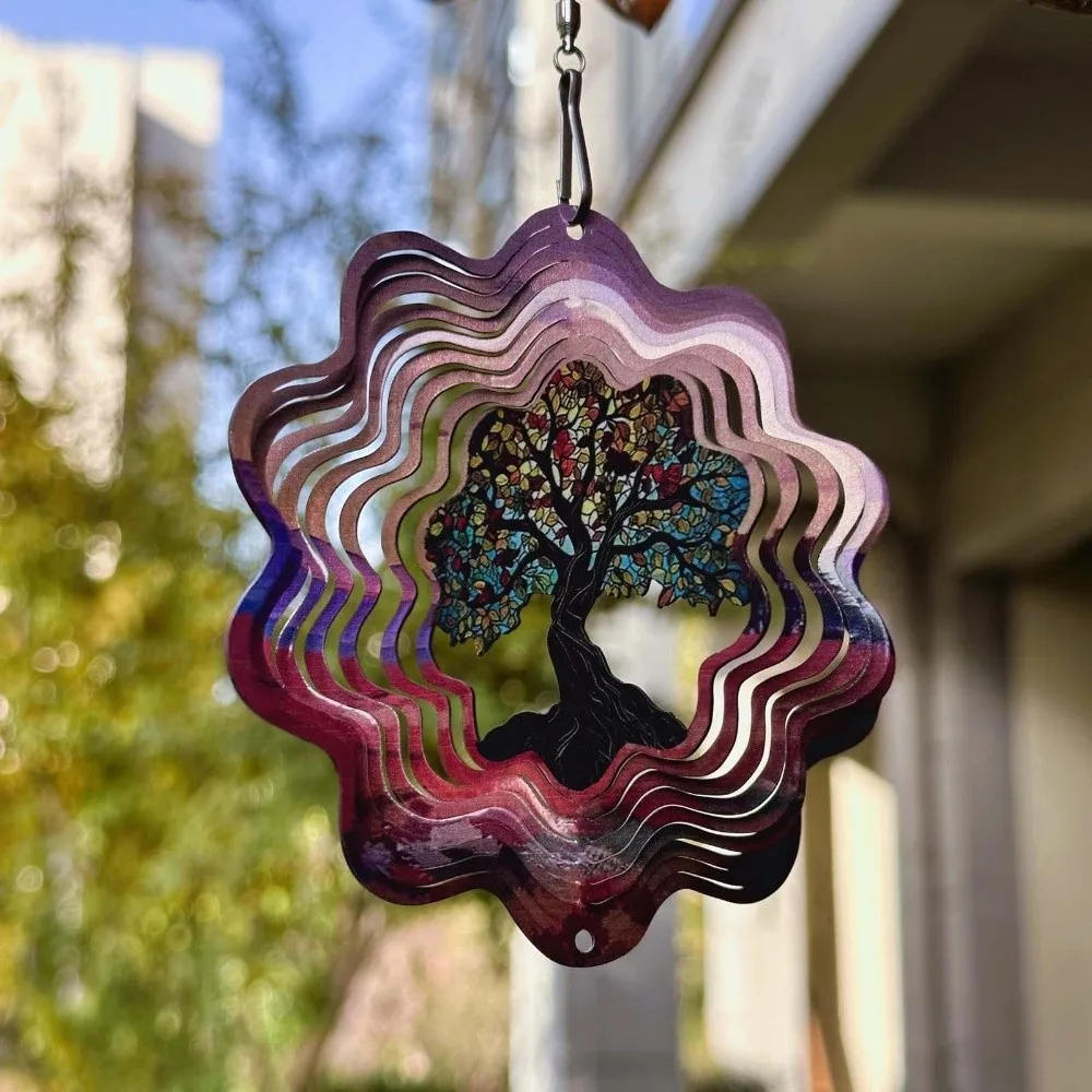 Hanging 3D Mandala Wind Chime Heart Flower Rotating Pendant Birds Snowflake The Tree of Life Wind Spinner Porch Display