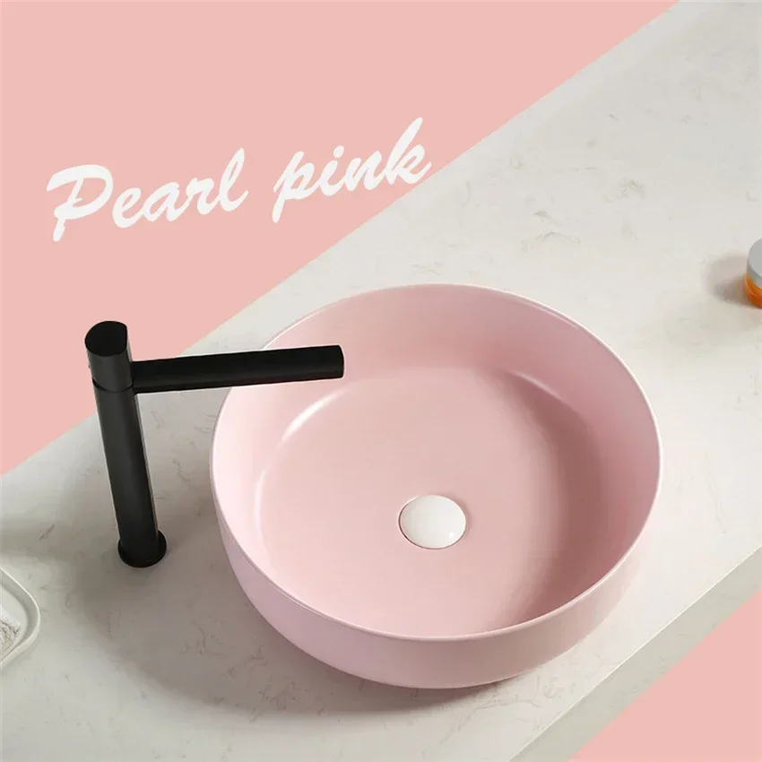 Nordic Style Counter Basin Multi-colored Square Circular Ceramic Basin Household Wash Basin Green Yellow Pink Bathroom Washbasin