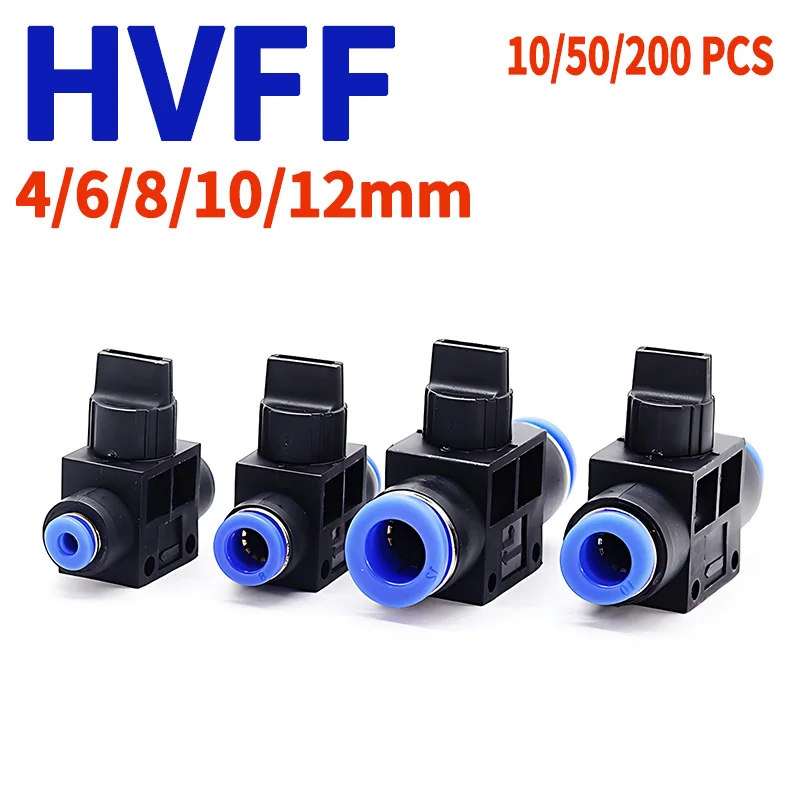 10/50/200 PCS HVFF Air Pneumatic Hand Valve Fitting 4mm 6mm 8mm 10mm 12mm OD Hose Pipe Tube, T-Joint 2-Way Flow Speed Control