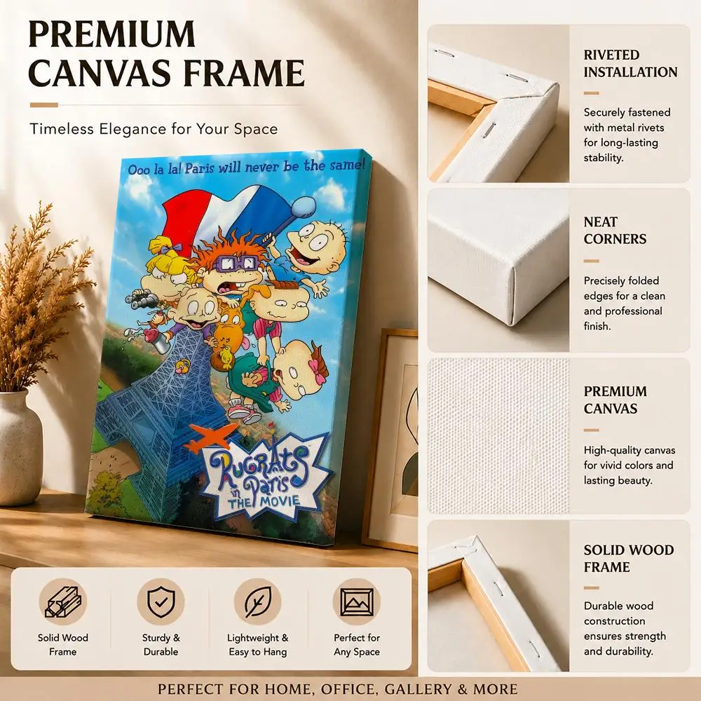 Anime R-Rugrats Playful Framed Wall Painting Canvas Art Poster with Solid Wood Frame for Living Room Home Decor
