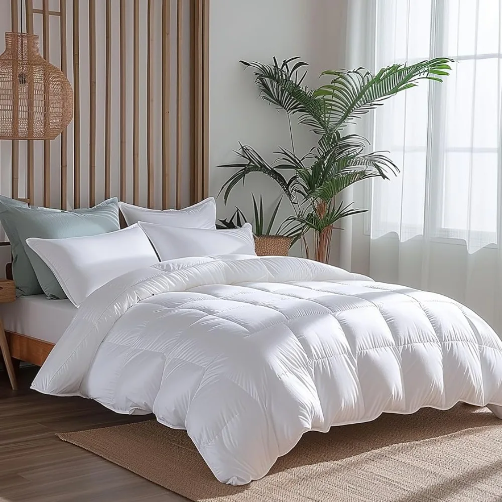 

Goose Down Feathers King Size Comforter Duvet 100% Cotton Cover Quilt Ideal for All Seasons 48Oz Fill Weight Size 106x90 Inches