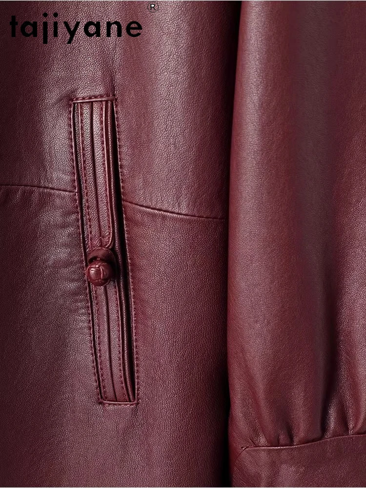 Tajiyane jaqueta de pele de carneiro real mulher elegante meados de comprimento jaquetas de couro genuíno premium senhoras casaco outono roupas femininas 2025 шу omega