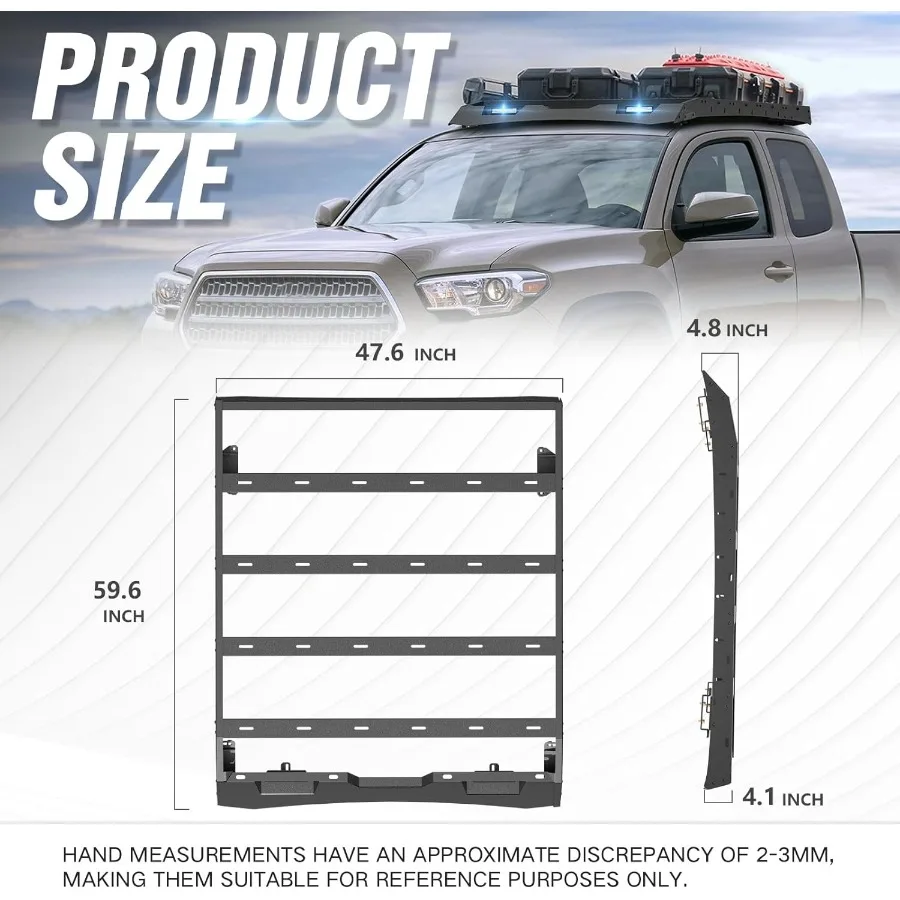 20052023 تاكوما 2nd 3rd Gen 2 باب شاحنة رف السقف العلوي سلة البضائع مع أضواء LED لتخزين الأمتعة على السطح البضائع المتينة C #5