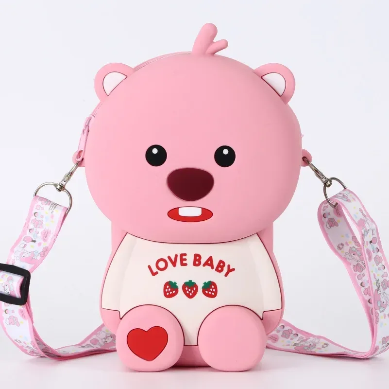 

Cute Bag Cartoon Beaver Silicone Bag 2024 Spring/summer New Girl's Diagonal Straddle Bag Mobile Change Storage Bag