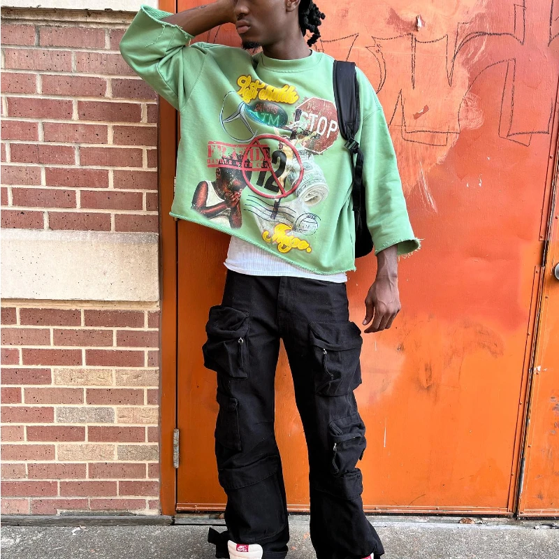 Camiseta holgada de algodón puro para hombre y mujer, camisa con estampado de patrón grande, estilo Harajuku, Hip Hop, Y2K