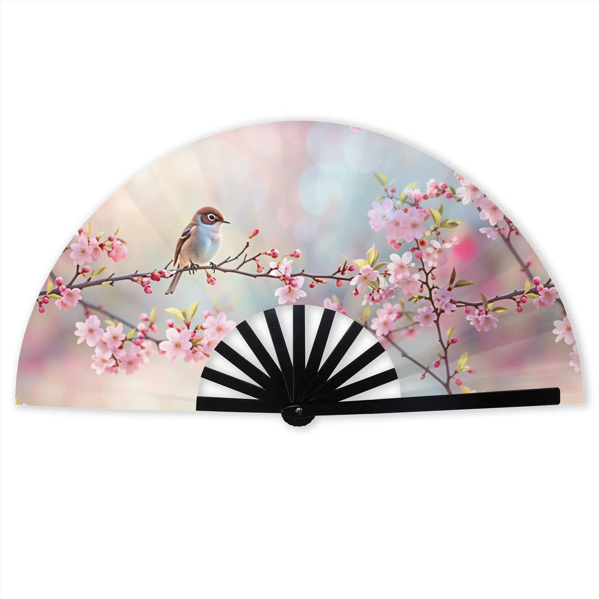 Birds Singing And Flowers Fragrant  Stylish Hand Fan  Men  Printed Polyester Fan Vintage For Wedding Party Gift