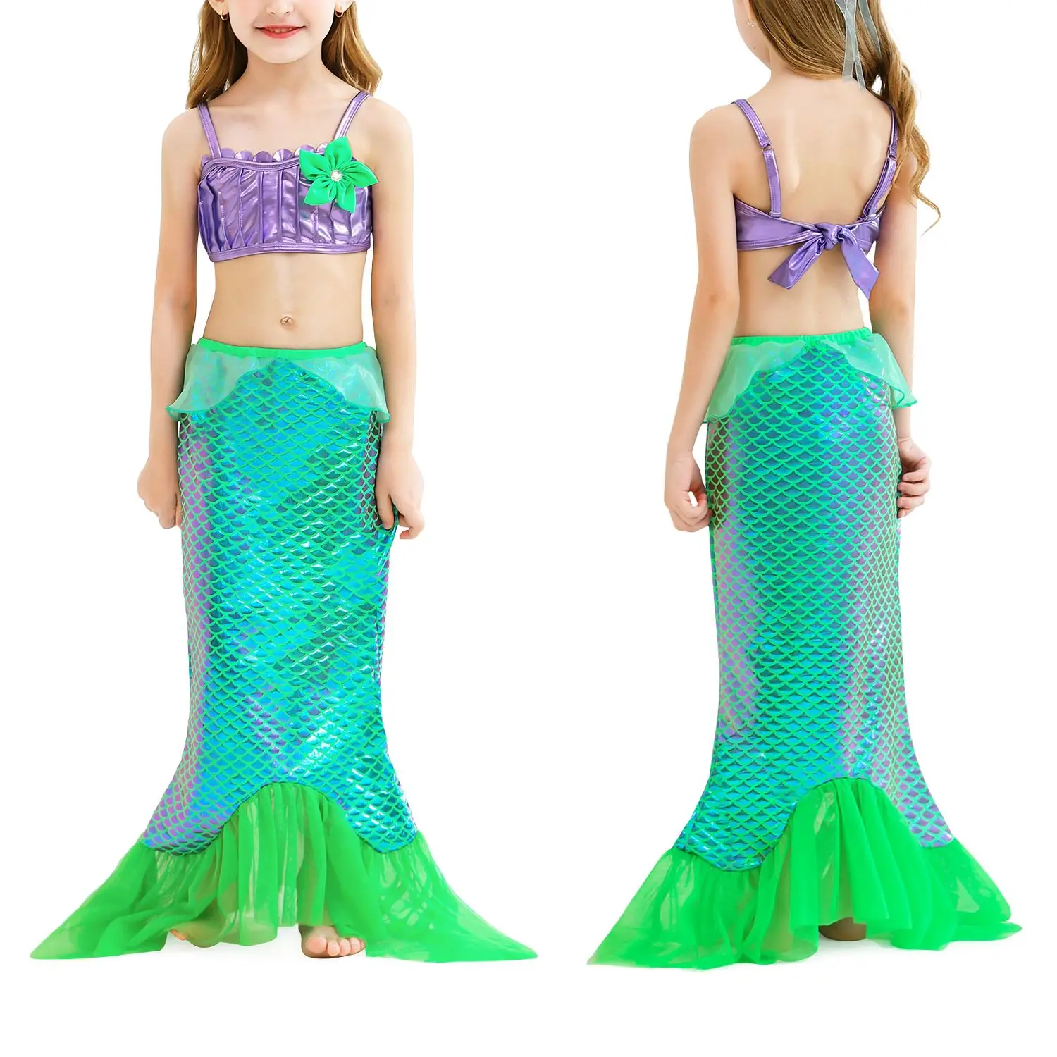 Jurebecia Little Girl Mermaid Costume Dress up Kids Party Fancy Dress Halloween Cosplay Childs Holiday Christmas Birthday Outfit