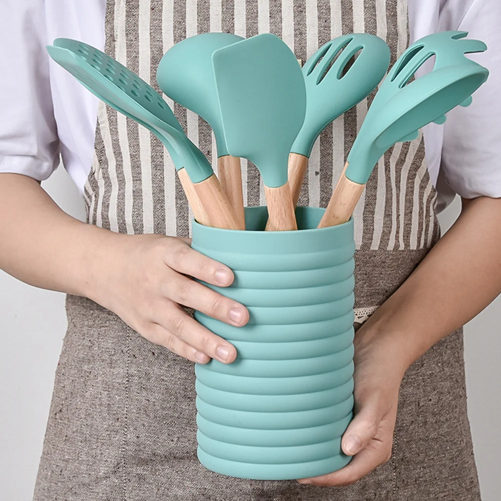 

7 pcs Silicone Kitchen Utensil Set 1 Set With Wooden Handle Heat Resistant Cookware Tools For Baking Cooking Practical