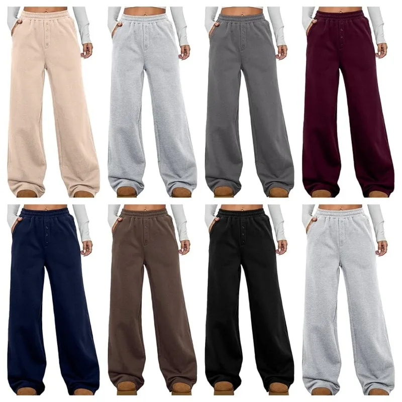 

Свободные широкие брюки для женщин, свободные прямые спортивные штаны на шнурке, осенне-зимние повседневные брюки, спортивные брюки для бега, универсальные