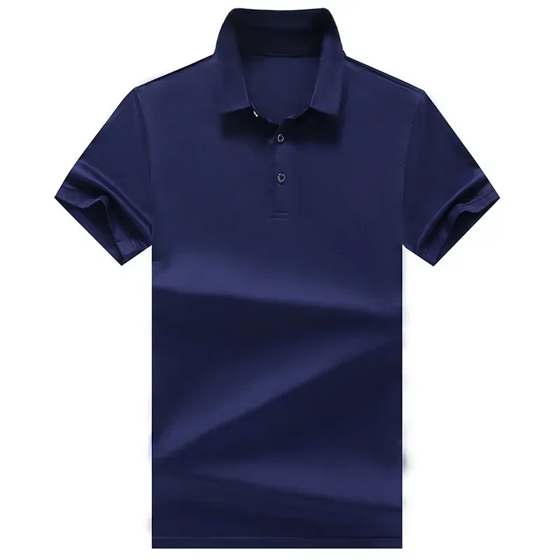 New Summer Fashion Men Polo Shirts Slim Fit Luxury Natural Silk Breathable Short Sleeve Solid Famous Brand Shirts Clothes