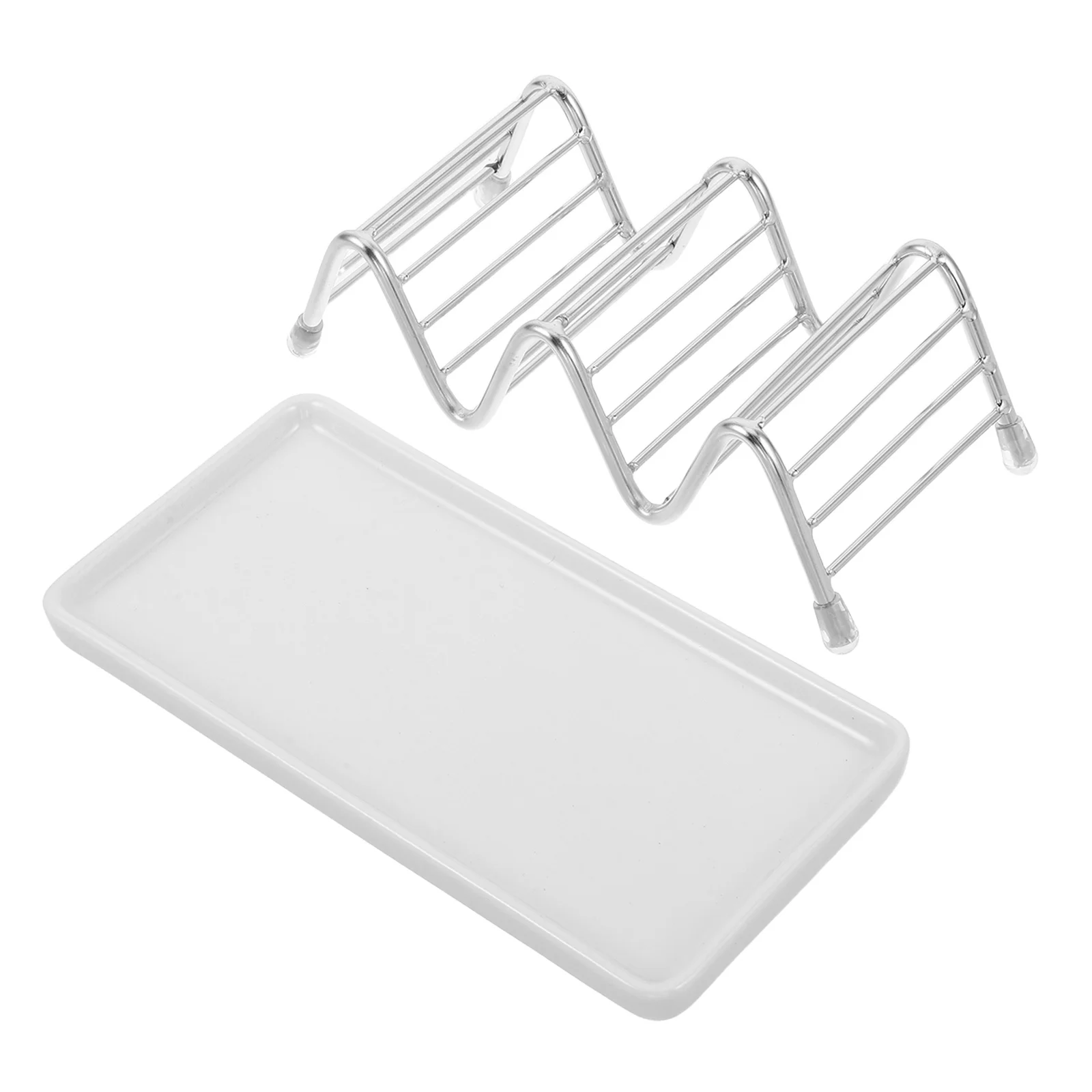 

Drainage Soap Dish Tray 6.3x2.9x2.1in Stainless Steel W Shape with Ceramic Dish for Bar Soap Bathroom Counter Shower Sink