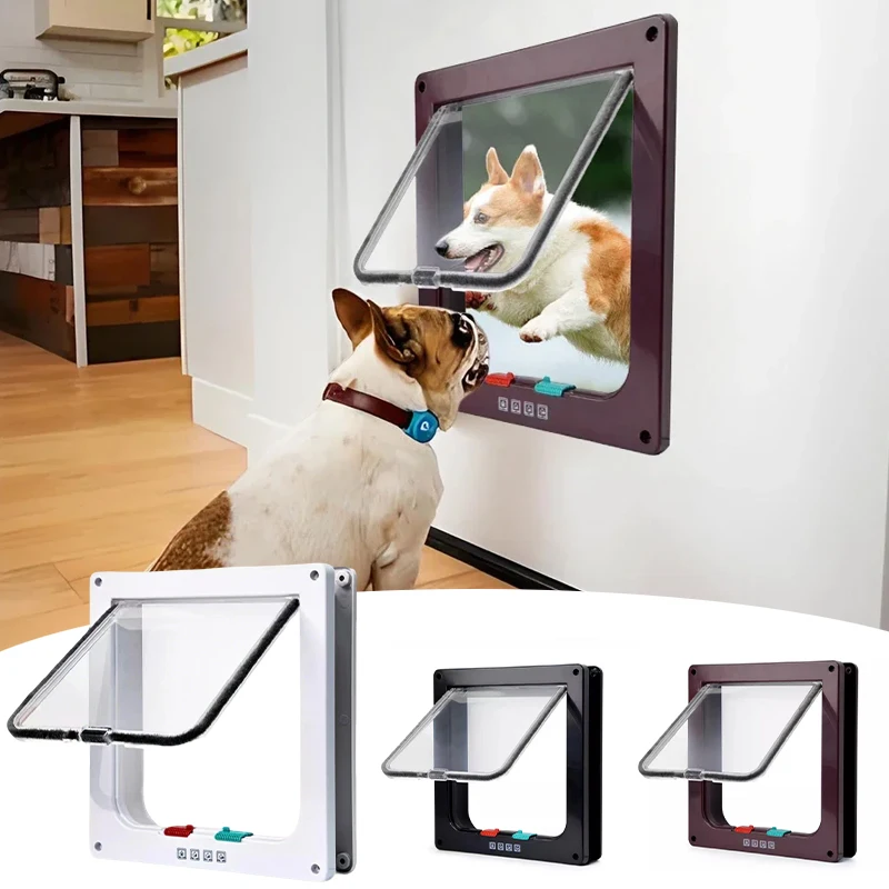 

4 Way Security Lock Pet Door Weather Proof Flap for Cats Dogs Up To 20 Lbs Transparent ABS Plastic Gate Interior Garage Cabinet