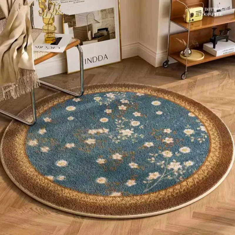 American Floral Retro Round Carpet for Living Room Bedroom Large Area Rugs Fluffy Thick Tea Table Decor Rug Entrance Door Mat