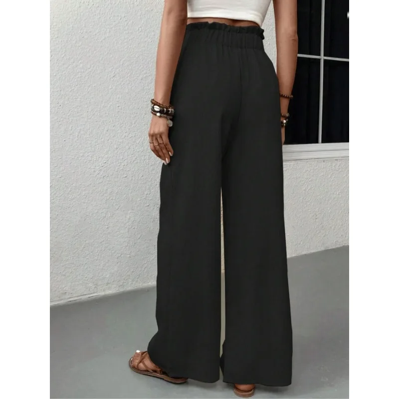 プラスサイズ 1XL-5XL 女性の新しいファッショナブルなソリッドカラーのズボンレディースレースアップウエスト多用途ストレートレッグカジュアルパンツ