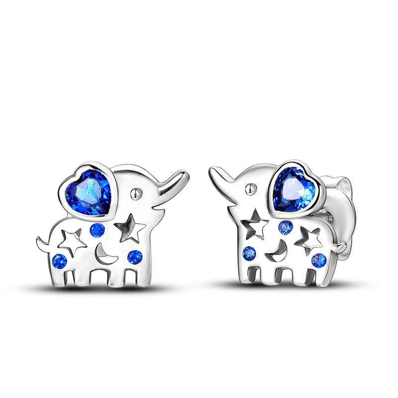 Hot 925 Sterling Silver Star Moon Blue Series Stud Earrings Zircon For Women Exquisite Daily Wear Jewelry Accessories Party Gift