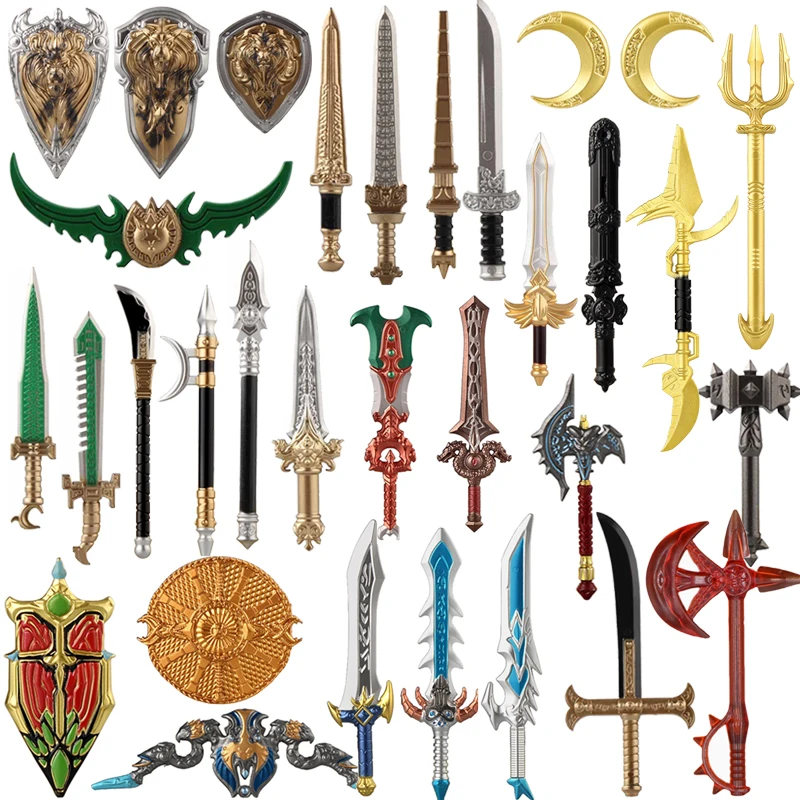 

Medieval Figure Weapons Accessories Kits Building Blocks King Sword Lion King Shield Trident Battle Double-edged Axe Brick Toy