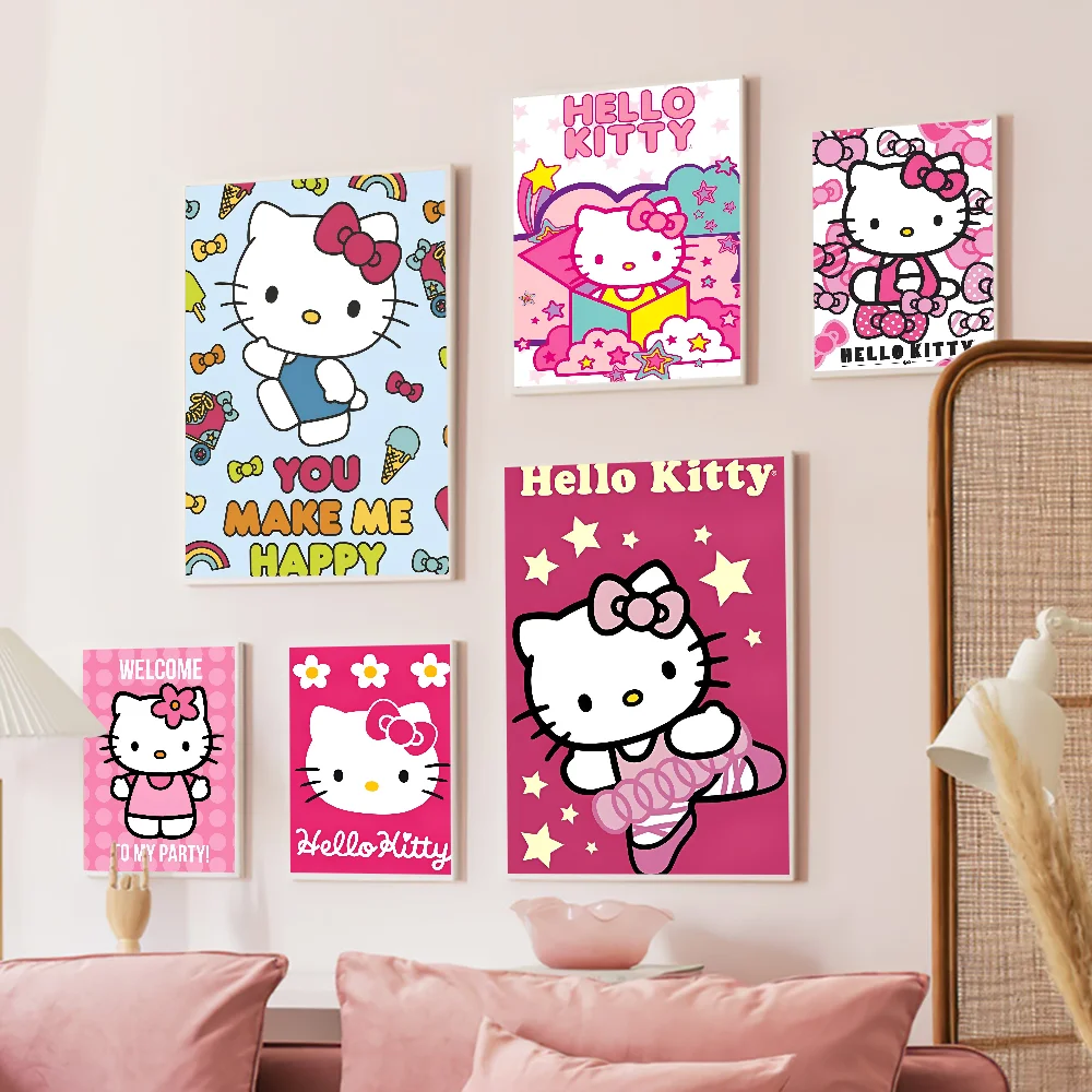 Cute K-Kittys Cartoon H-Hello Movie Sticky Posters Retro Kraft Paper Sticker DIY Room Bar Cafe Aesthetic Art Wall Painting