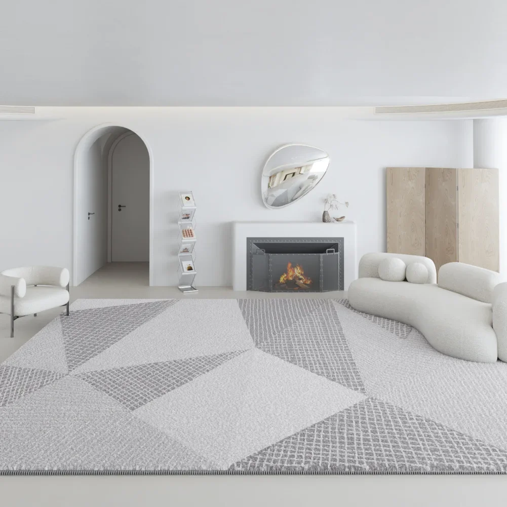 Alfombra geométrica de estilo nórdico para decoración de sala de estar, tapete de felpa gris para el hogar, alfombras minimalistas modernas para