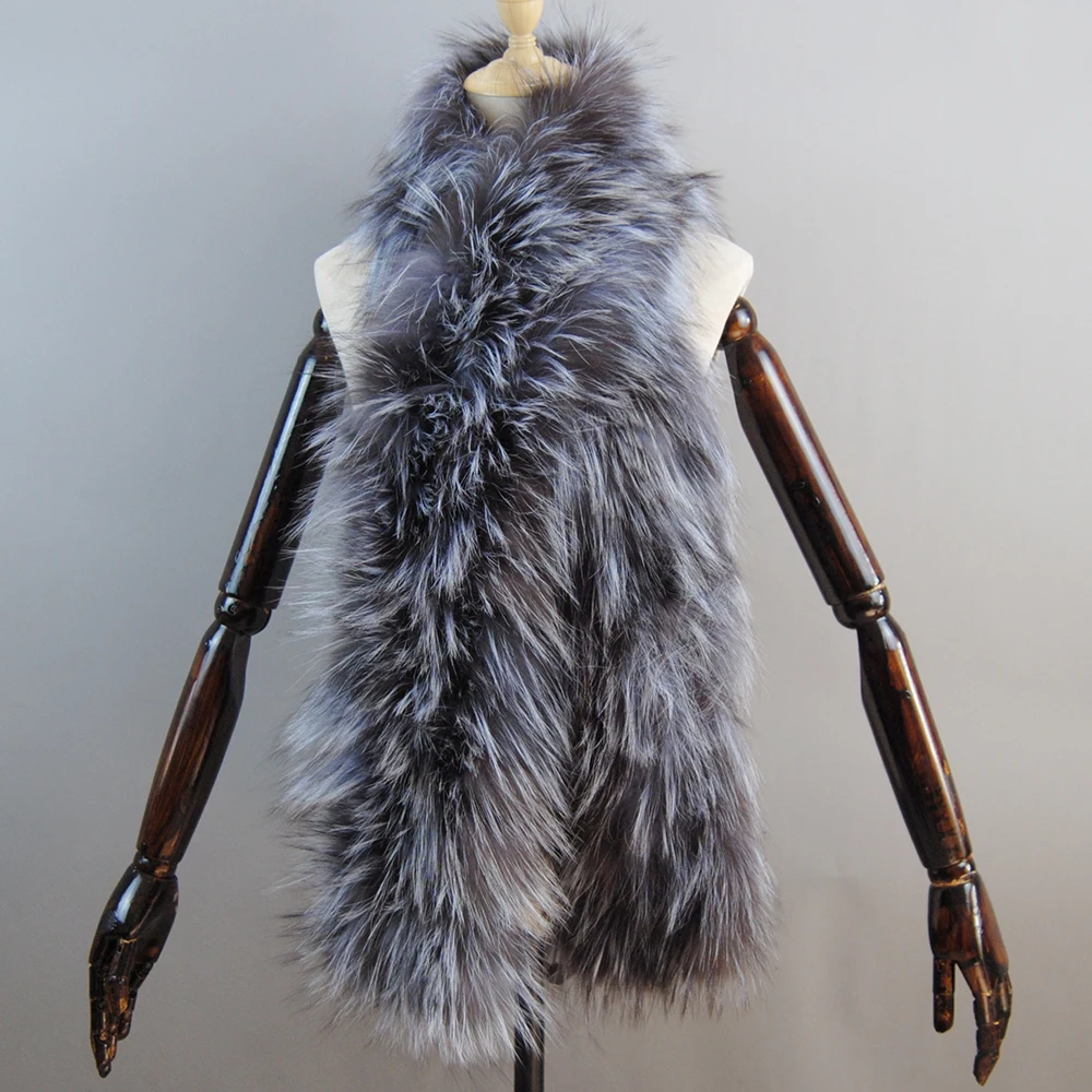 Good Quality Women Real Fox Fur Scarf Long Style Lady Warm Soft Knitted Real Fox Fur Shawl Wrap Natural Fox Fur Pashmina Scarves