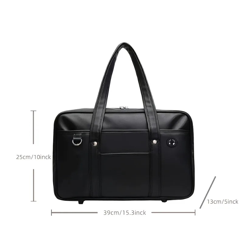 Japanese Student Handbag, Solid Color Uniform Commuting Briefcase, Zipper Closure, Leather Women's Shoulder Bags