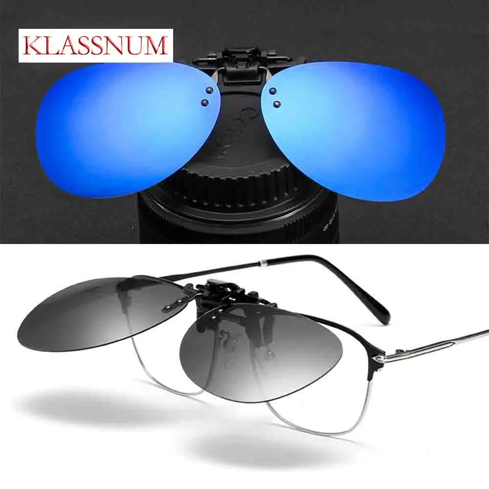 KLASSNUM New Men Polarized Clip On Sunglasses Women Flip Up Sunglasses Square UV400 Driving Night Vision Fishing Goggle