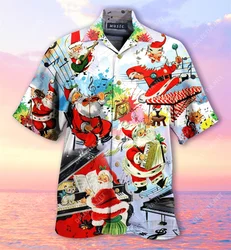 2024 Hawaiian Christmas Santa Claus Snowman Shirts For Men 3d Printed Skull Tops Short Sleeve Cuban Summer Holidays Clothing