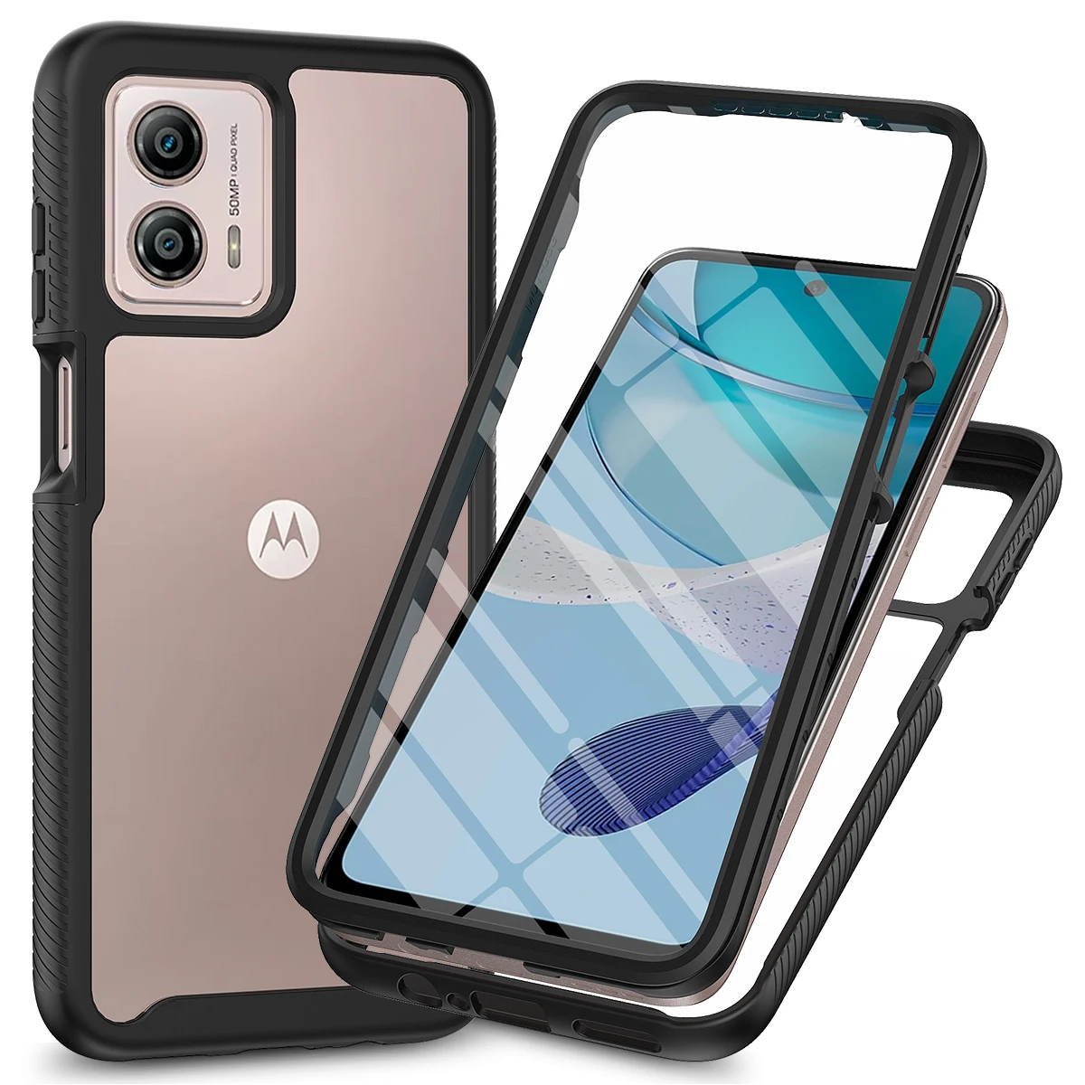 Fit Moto G53 Shockproof Clear Case Built in Screen Protector Full Body Rugged Defender Cover for Motorola G53 Case, G53 5G Cases