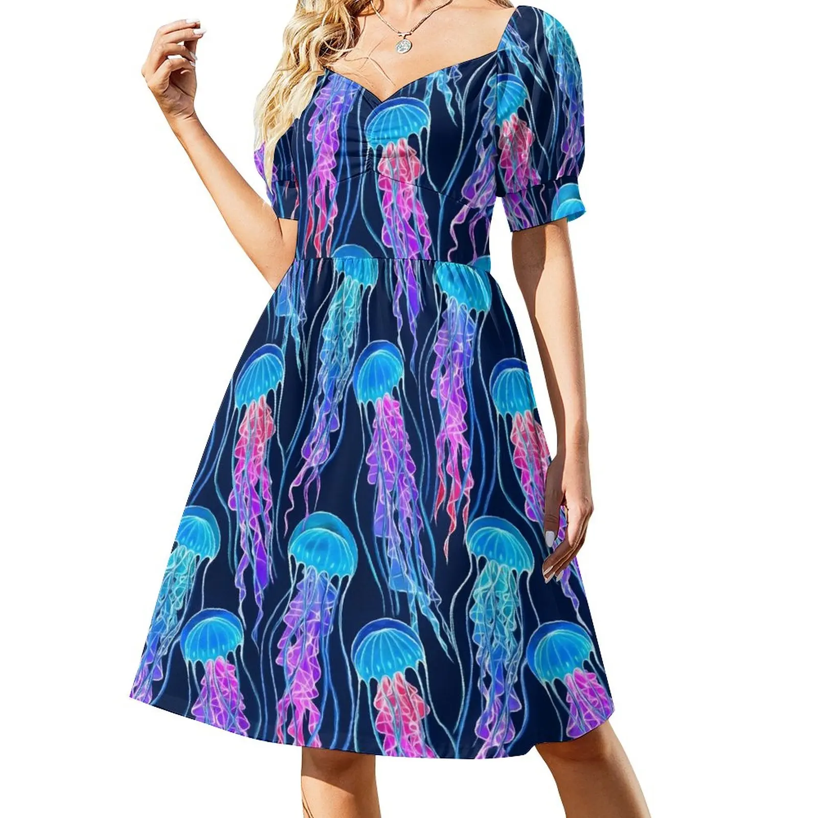 

Luminescent Rainbow Jellyfish on Navy Blue Dress Party dresses Dresses