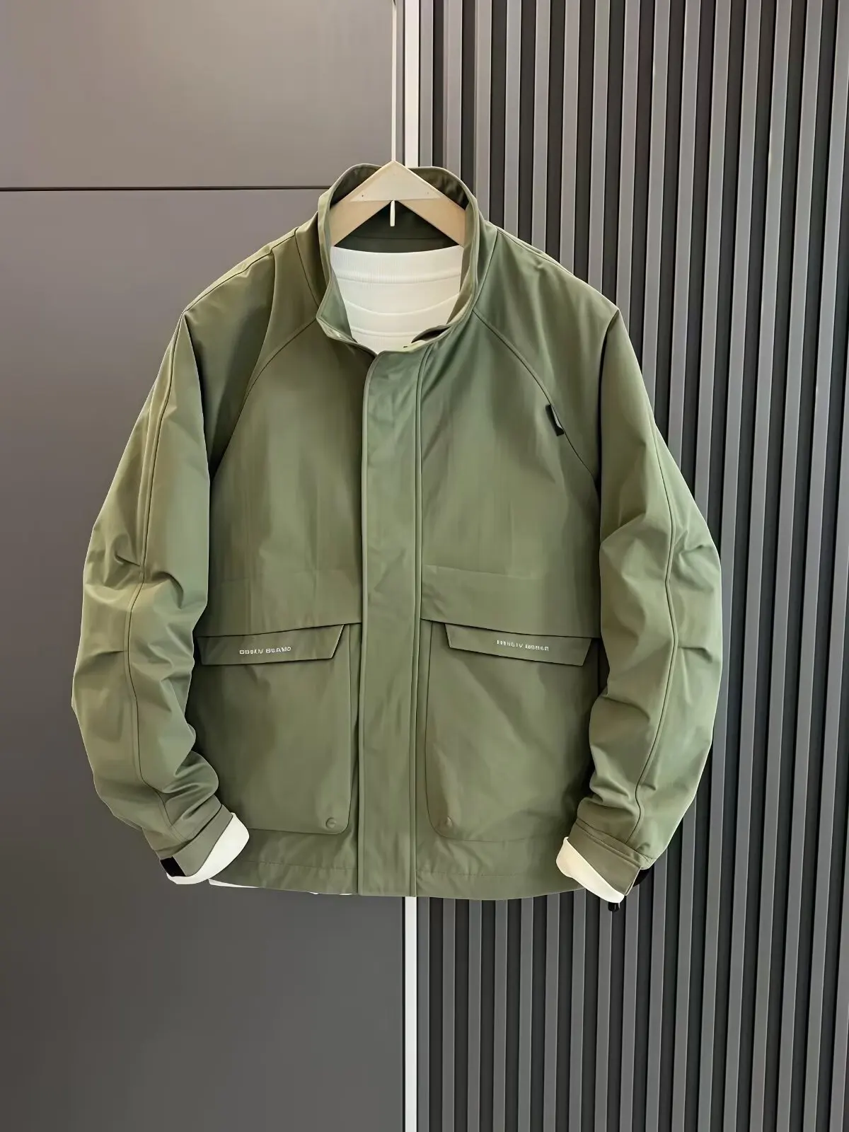 

Модная мужская куртка с воротником-стойкой, свободная рабочая одежда, верхняя одежда, весенне-осеннее модное мужское пальто, застежка-молния, без шляпы