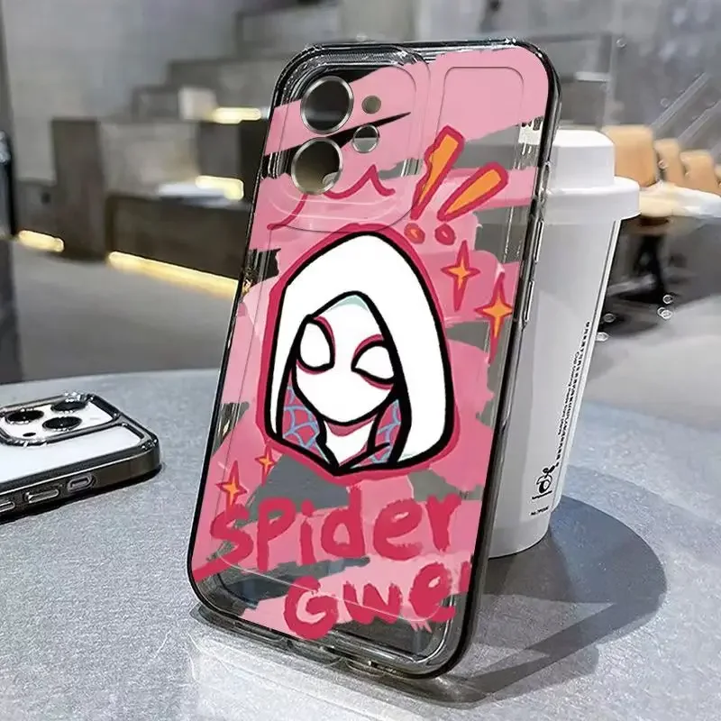 Marvel Spider Man Gwen Transparent Phone Case For iPhone 15 14 13 12 11 Pro Max Mini XS X XR 8 7 Plus Shockproof Soft Cover